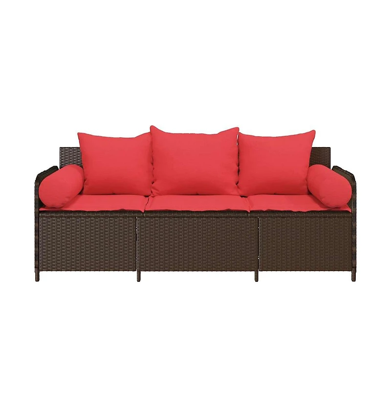 Patio Sofa with Cushions 3-Seater Brown Poly Rattan