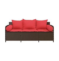 Patio Sofa with Cushions 3-Seater Brown Poly Rattan