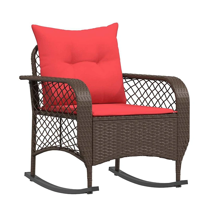 Patio Rocking Chair Brown Pe rattan, powder-coated steel, polyester