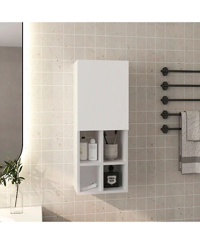 Depot E-Shop Kinta Wall Cabinet, 1 Door, 6 Shelves, White