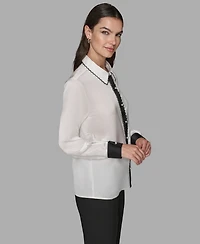 Karl Lagerfeld Paris Women's Color Block Long Sleeve Top