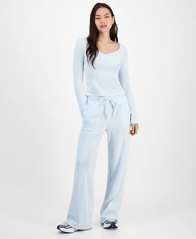 Madden Girl Juniors' Hacci-Knit Wide-Leg Sweatpants