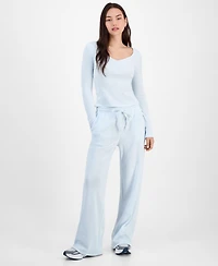 Madden Girl Juniors' Hacci-Knit Wide-Leg Sweatpants