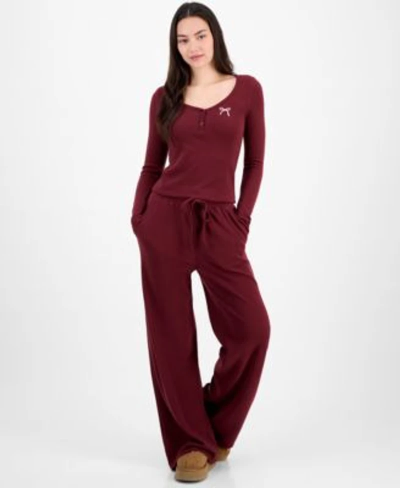Madden Girl Juniors Hacci Ribbed Top Drawstring Pants