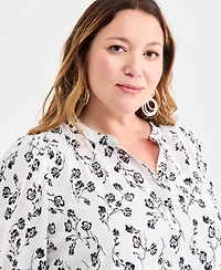 Style & Co Plus Printed Split-Neck Popover Top, Macy's Exclusive