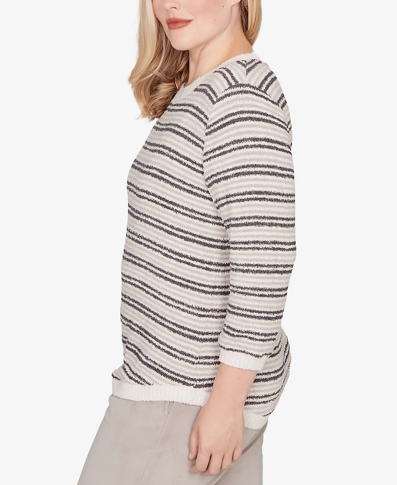 Alfred Dunner Petite Calm Luxe Eyelash Striped Knit Top