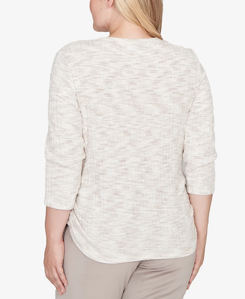 Alfred Dunner Petite Calm Luxe Space Dye Knit Top with Necklace