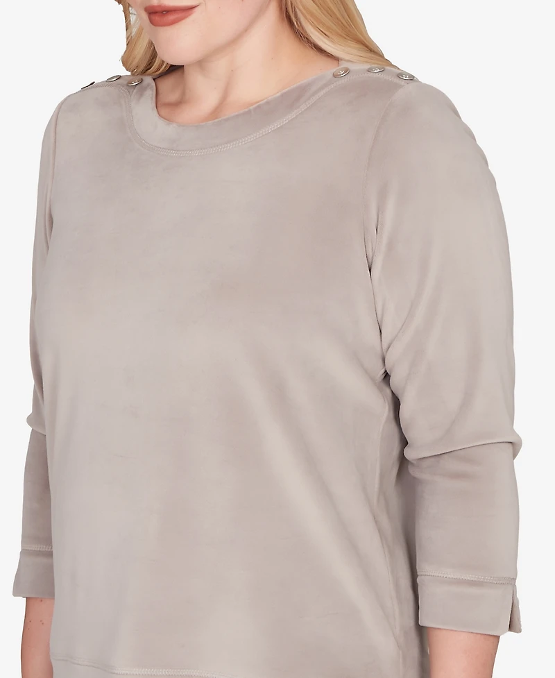 Alfred Dunner Petite Calm Luxe Shoulder Button Top