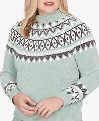 Alfred Dunner Petite Stockbridge Fair Isle Pattern Chenille Sweater
