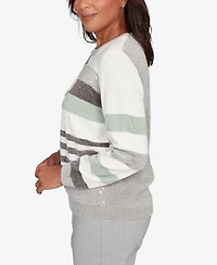 Alfred Dunner Petite Stockbridge Stripe Sequin Colorblock Chenille Sweater