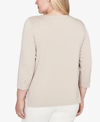 Alfred Dunner Petite Vienna Heat Set Sparkle Ombre Border Knit Top