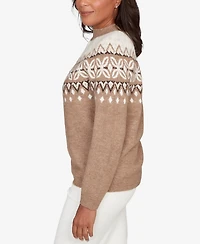 Alfred Dunner Petite Vienna Fair Isle Gold Studded Sweater