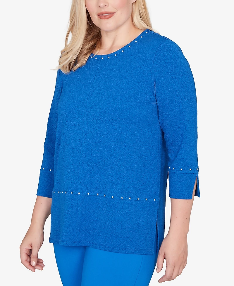 Alfred Dunner Petite Barcelona Solid Floral Jacquard Knit Top
