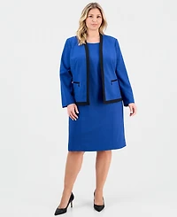 Le Suit Plus Collarless Open-Front Jacket & Dress Set