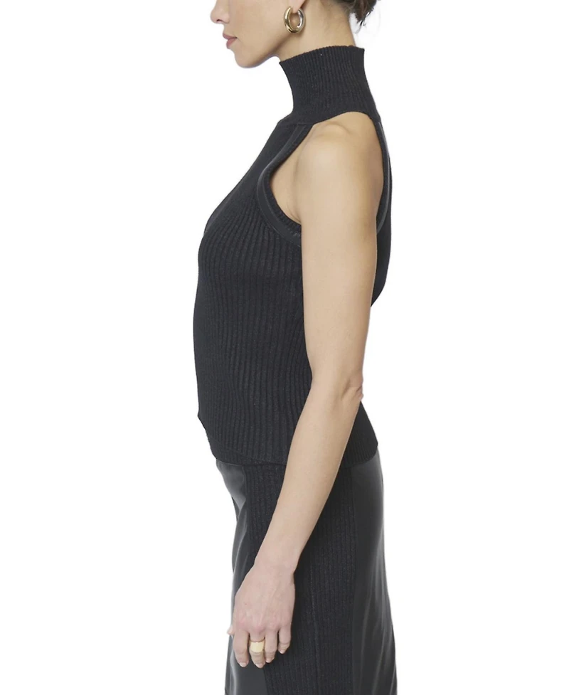 Central Park West Women's Milan Leather Accent Sleeveless T-Neck