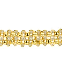 14k Yellow Gold Plated with Cubic Zirconia French Pave Medallion Mesh Link Bracelet