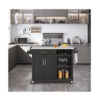 36” H Kitchen Island Cart with Stainless Steel Top and Storage White