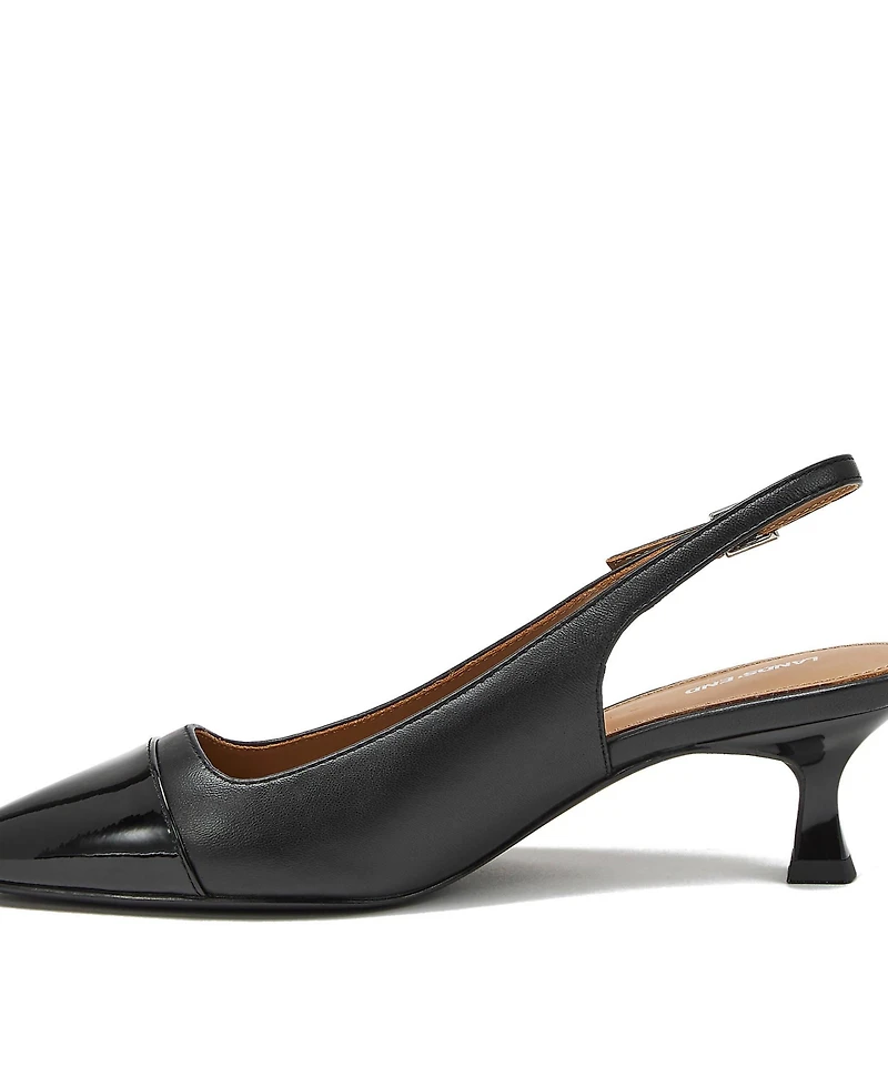 Lands' End Women's Leather Slingback Cap Toe Kitten Heels