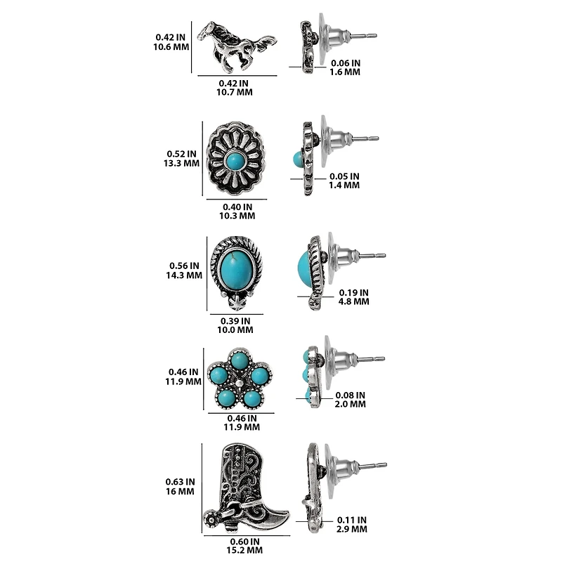 Jessica Simpson Turquoise Western Stud Earring Set - 5 Pairs