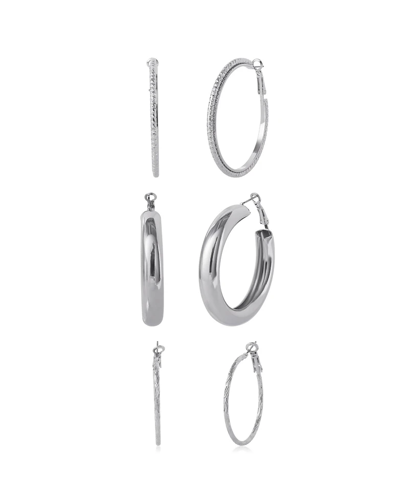 Jessica Simpson 3-Piece Textured Silver-Tone Hoop Earring Set
