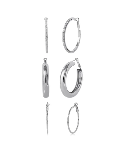 Jessica Simpson 3-Piece Textured Silver-Tone Hoop Earring Set