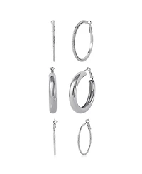 Jessica Simpson 3-Piece Textured Silver-Tone Hoop Earring Set