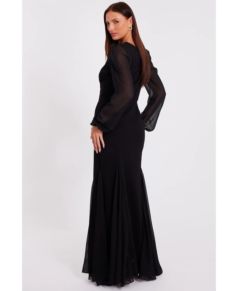 Quiz Women's Scuba Crepe Chiffon Long Sleeve Goad Maxi Dress
