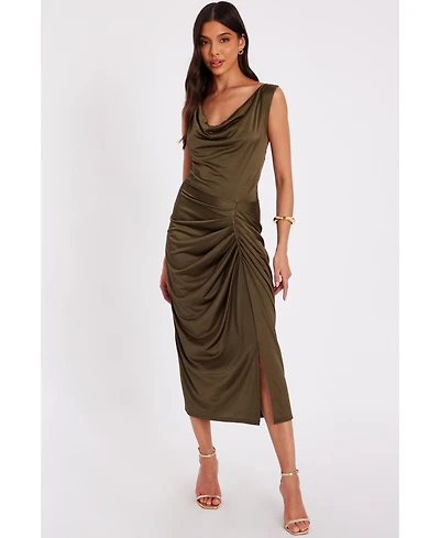 Quiz Women's Disco Cowl Hardware Detail Back Ruched Midi Dress