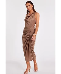 Quiz Women's Disco Cowl Hardware Detail Back Ruched Midi Dress