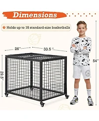 Aecojoy Ball Cart Storage, Rolling Basketball Bin with Wheels for Garage, School, Gym, Sports Equipment and Toy Organizer