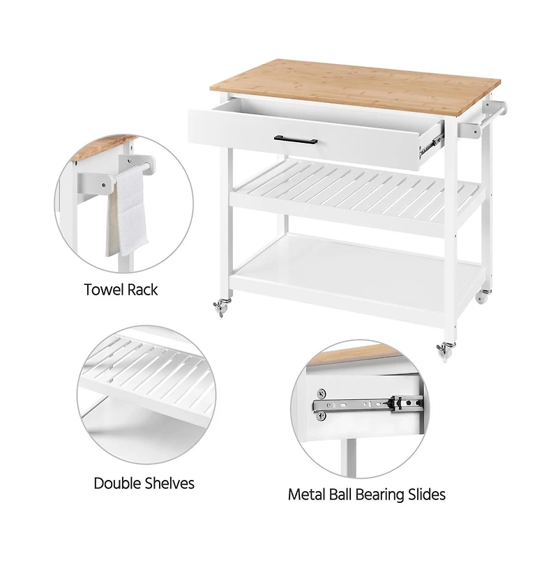36” H 3-Layer Rolling Kitchen Island Cart on Wheels White