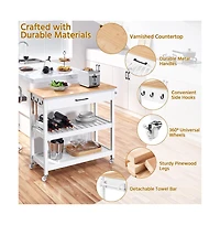 Rolling Kitchen Cart with Solid Wood Countertop Espresso