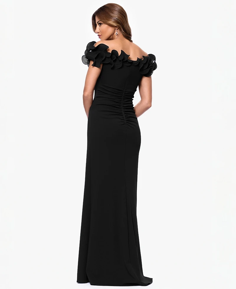 Xscape Women's Ruffled-Off-The-Shoulder Crepe Gown