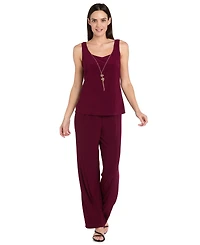 R & M Richards Women's Soutache Long Jacket, Necklace Top Pants Set
