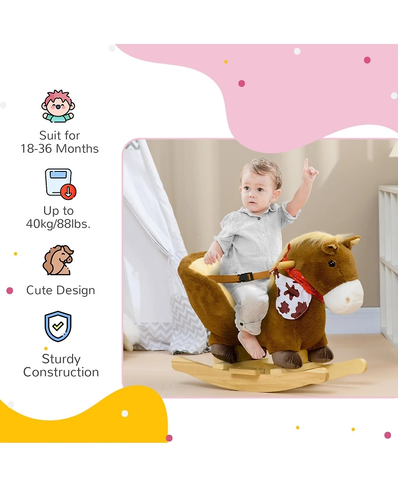Qaba Baby Rocking Horse, Plush Animal Rocker w/ Realistic Sound, Pedals