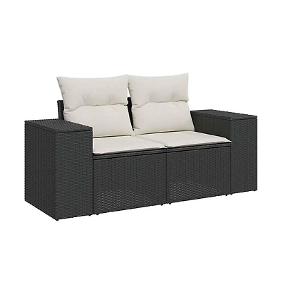 Garden Sofa Black, Cream White Poly Rattan 2-Seater Modular