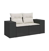 Garden Sofa Black, Cream White Poly Rattan 2-Seater Modular
