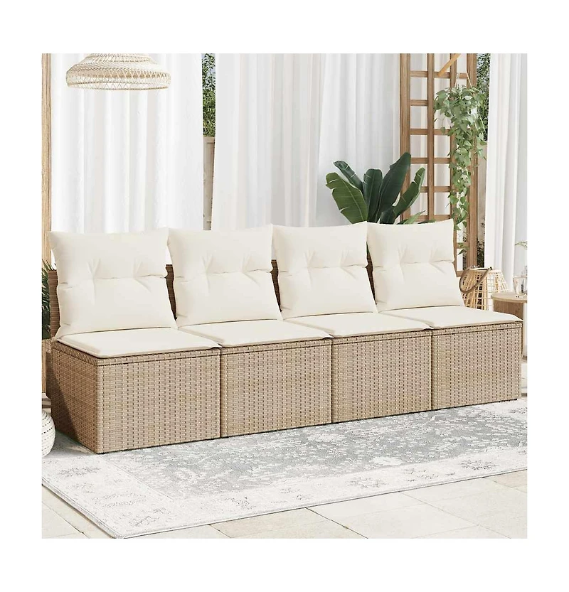 Garden Sofa Beige Pe Rattan Four-seater Adjustable Feet