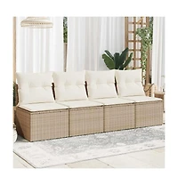 Garden Sofa Beige Pe Rattan Four-seater Adjustable Feet