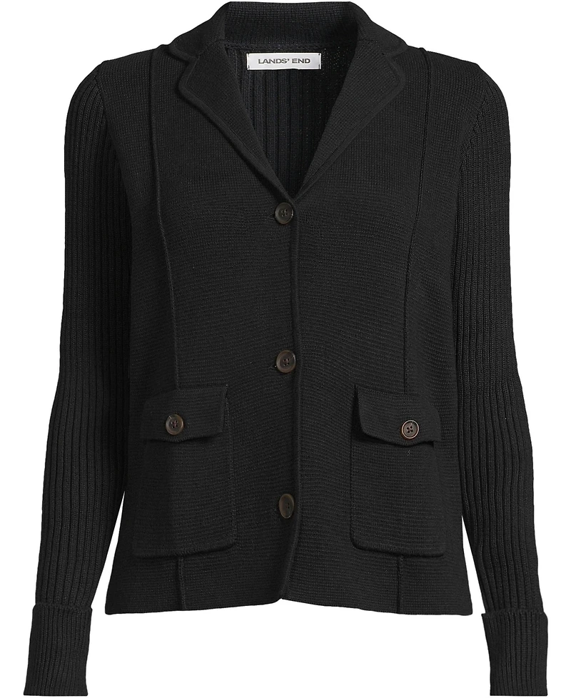 Lands' End Women's Drifter Ribbed Collared Blazer Sweater