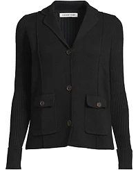 Lands' End Women's Drifter Ribbed Collared Blazer Sweater