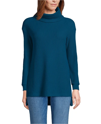 Lands' End Women's Petite Long Sleeve Waffle Cowl Neck Tunic