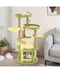 Gymax Multi-level Cat Tree w/ Wide Perch Rotatable Basket Removable Soft Cushions