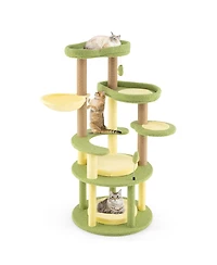 Gymax Multi-level Cat Tree w/ Wide Perch Rotatable Basket Removable Soft Cushions