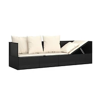 Outdoor Lounge Bed Black Poly Rattan, Powder-Coated Steel, Polyester