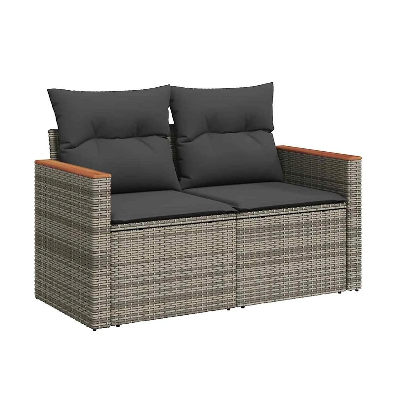 Garden Sofa Grey Poly Rattan, Powder-coated steel, Solid Acacia wood