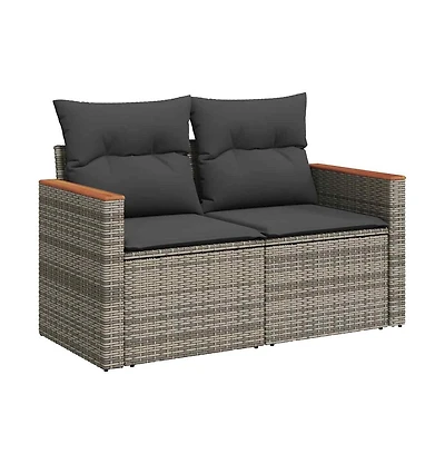 Garden Sofa Grey Poly Rattan, Powder-coated steel, Solid Acacia wood