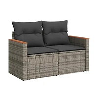 Garden Sofa Grey Poly Rattan, Powder-coated steel, Solid Acacia wood