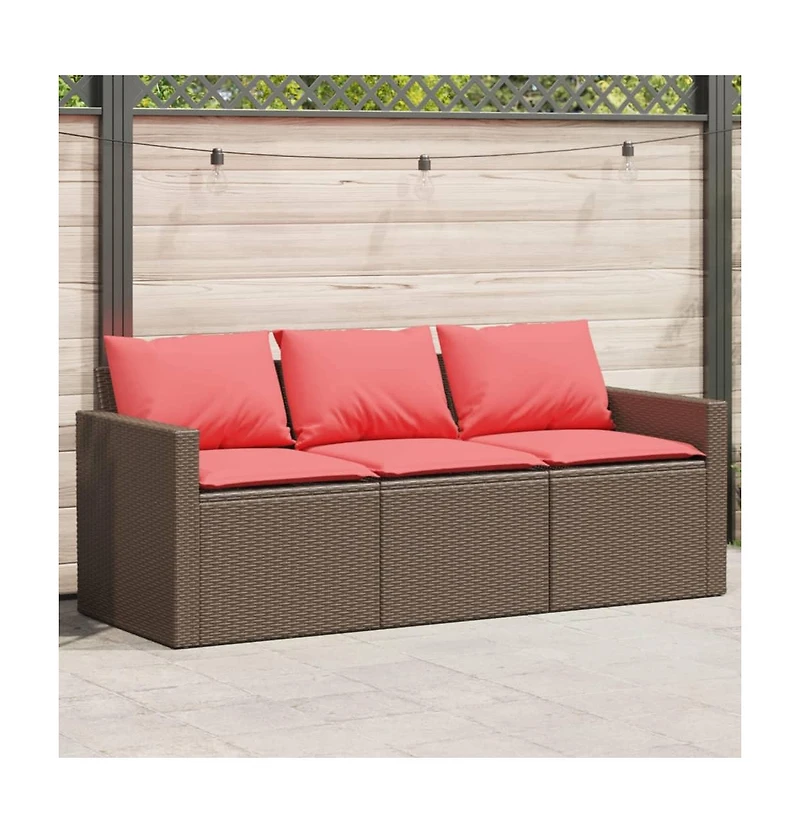 vidaXL Garden Sofa Brown Pe rattan 3-Seater Removable Covers