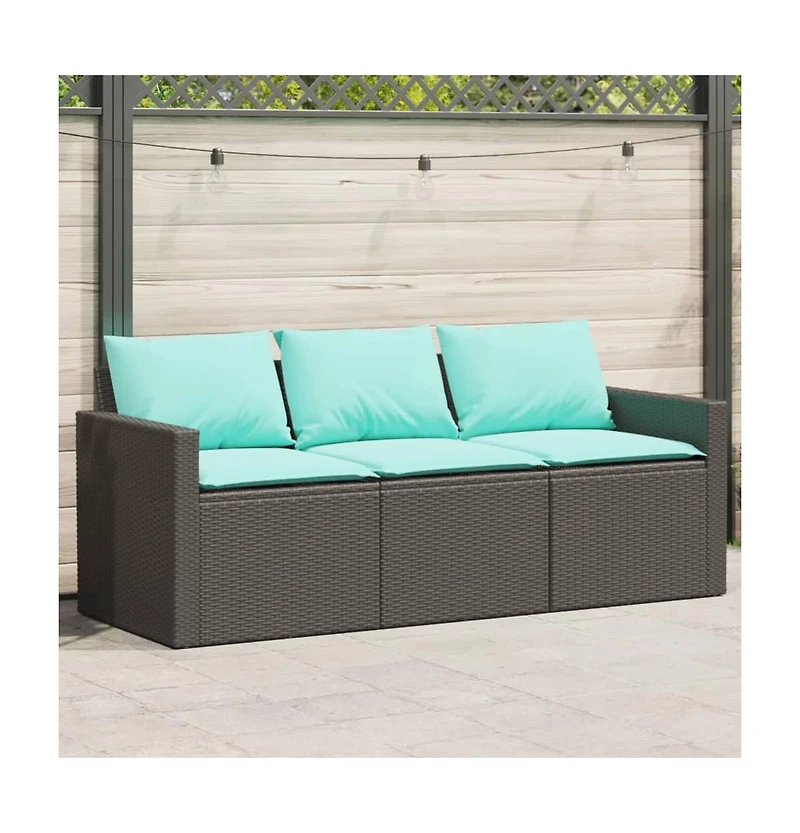 vidaXL Garden Sofa Black with blue cushions Pe rattan Medium